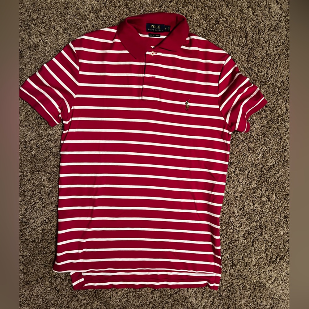 Polo Ralph Lauren Pink & White Striped Polo Shirt (S)